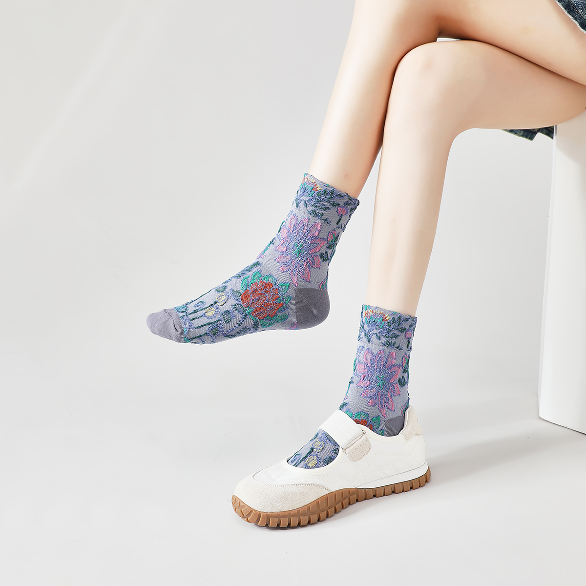 Funkyrel® Atzbranding Limited – wholesale Strumpor - Dam – Rufia - 3D-blommiga bohemiska damstrumpor5