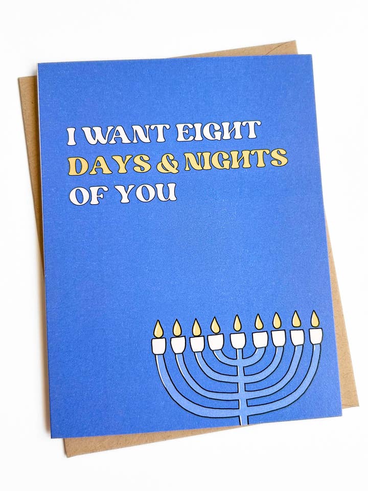 8 Days and Nights Funny Hanukkah Card for Couple Romantic for wholesale by Five Dot Post