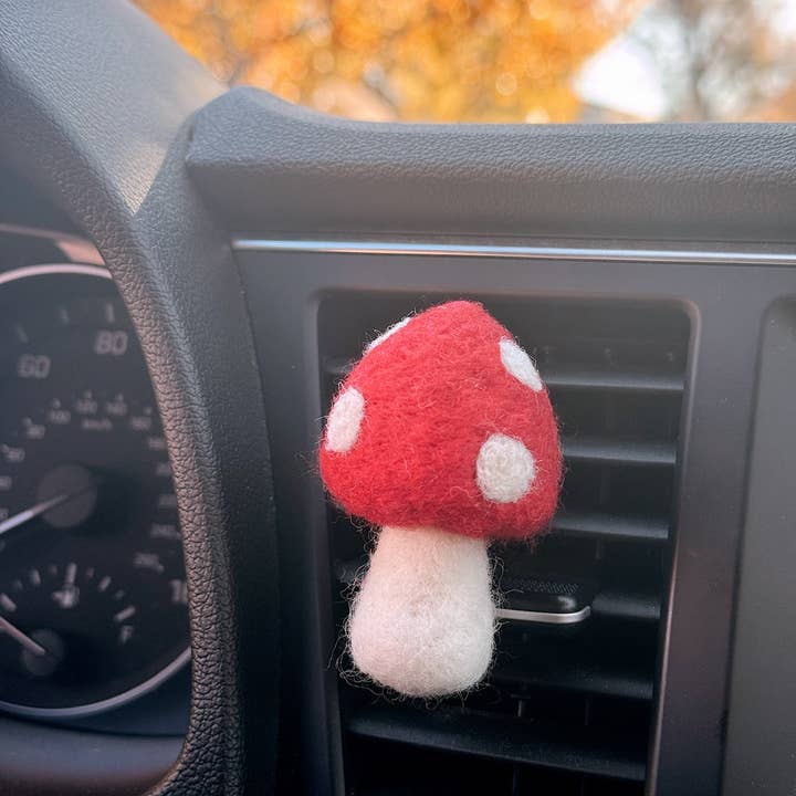 Golden Hour Designs - Wholesale Car Decorative Charm - Women's - Felt Mushroom Car Vent Clip - Diffuser, Cottagecore, Whimsy4