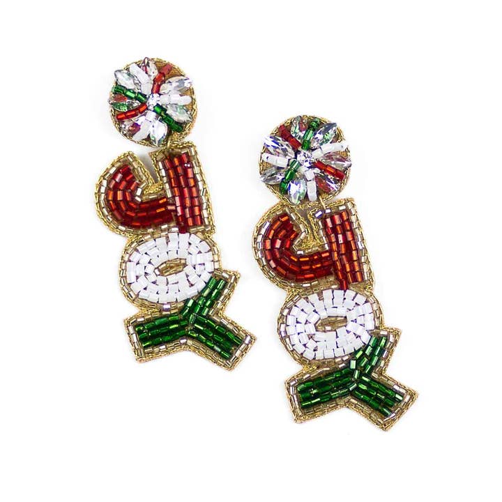 Joy Beaded Earrings Red/Green/White 2.5" for wholesale by The Royal Standard