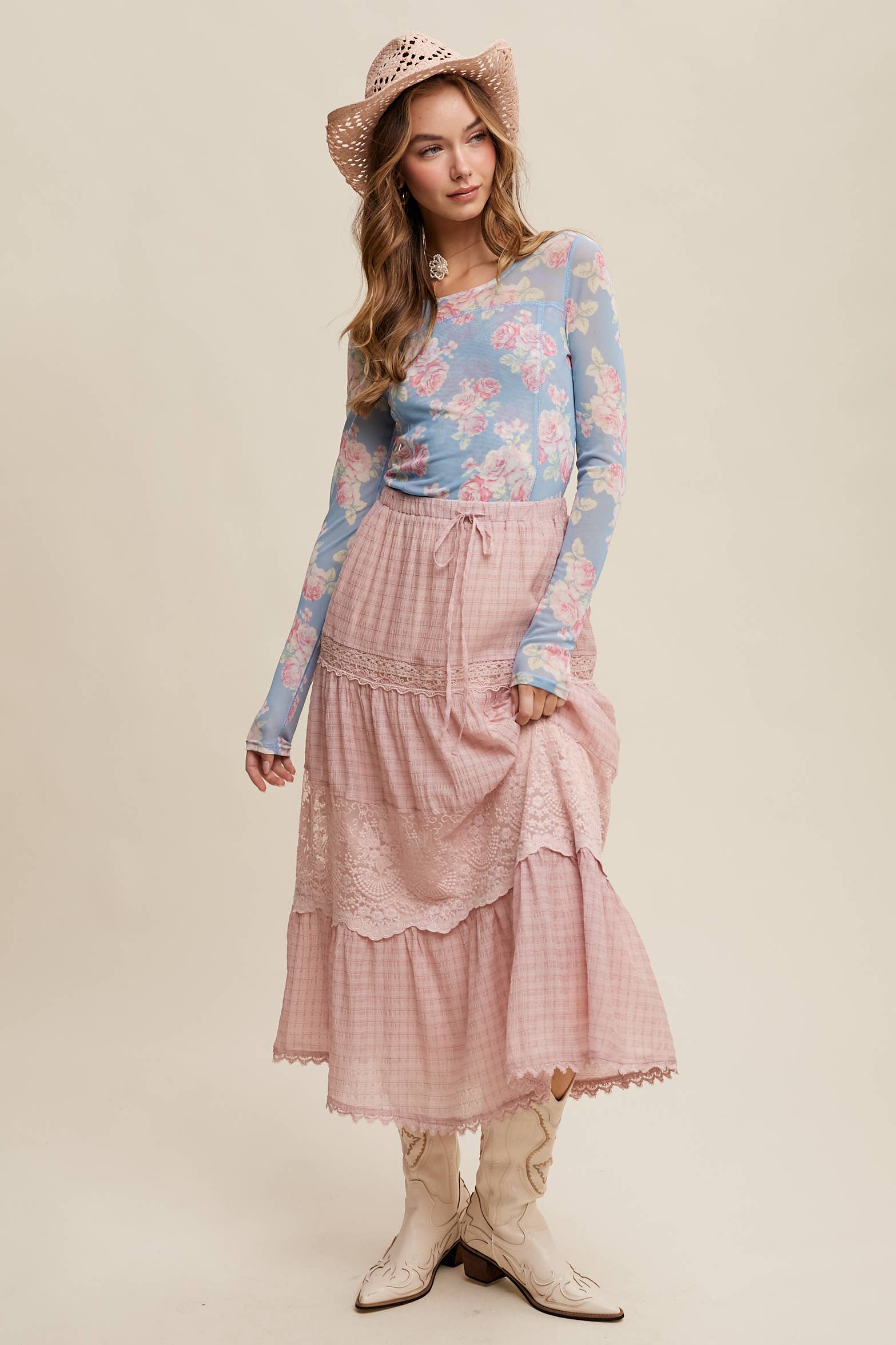 Listicle - Wholesale T-Shirt - Women's - Floral Mesh Long Sleeve Layering Top8