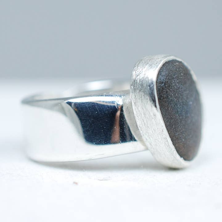 Wide band silver ring with Natural dark brown stone for wholesale by Ami jewel