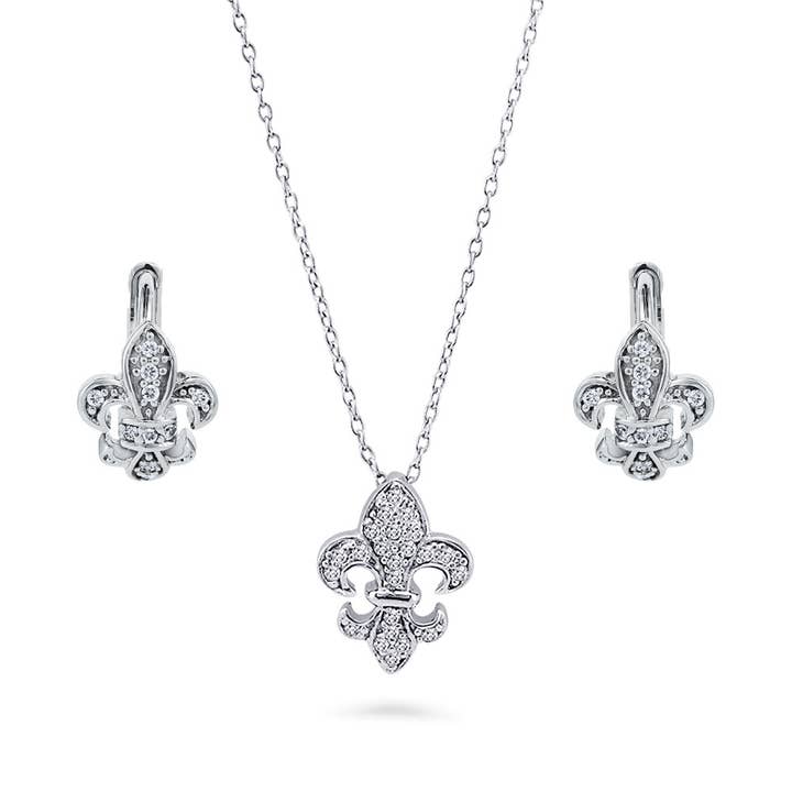 BERRICLE Sterling Sølv Fleur De Lis Cubic Zirconia CZ Sæt for engroshandel hos BERRICLE