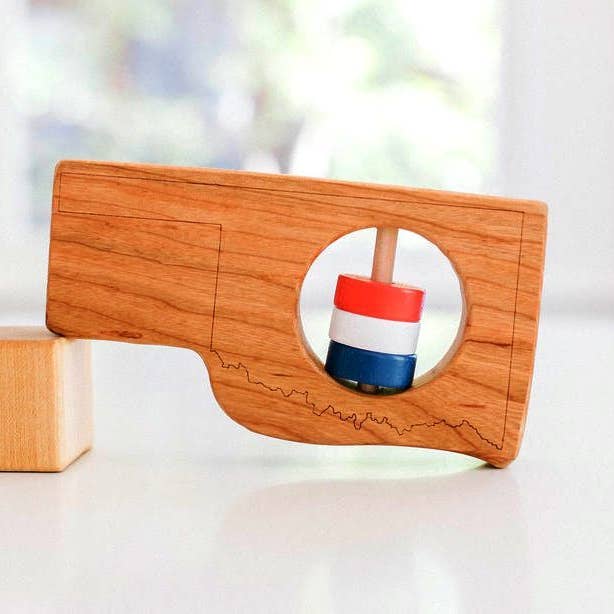 Oklahoma State Wooden Baby Rattle - Customize Your Colors for wholesale by Bannor Toys