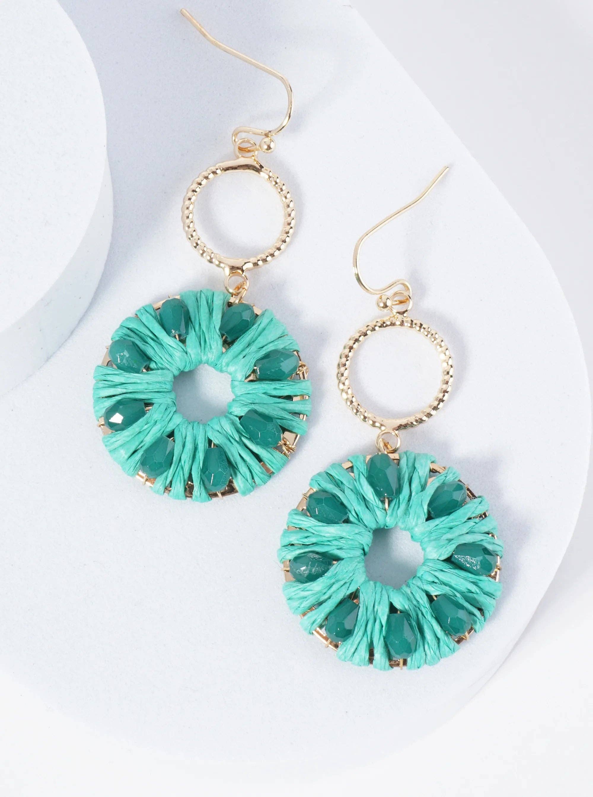 Wild Honey - Wholesale Dangle Earrings - Two Circle Drop Earrings Wrapped With Glass Beads And Raffia1