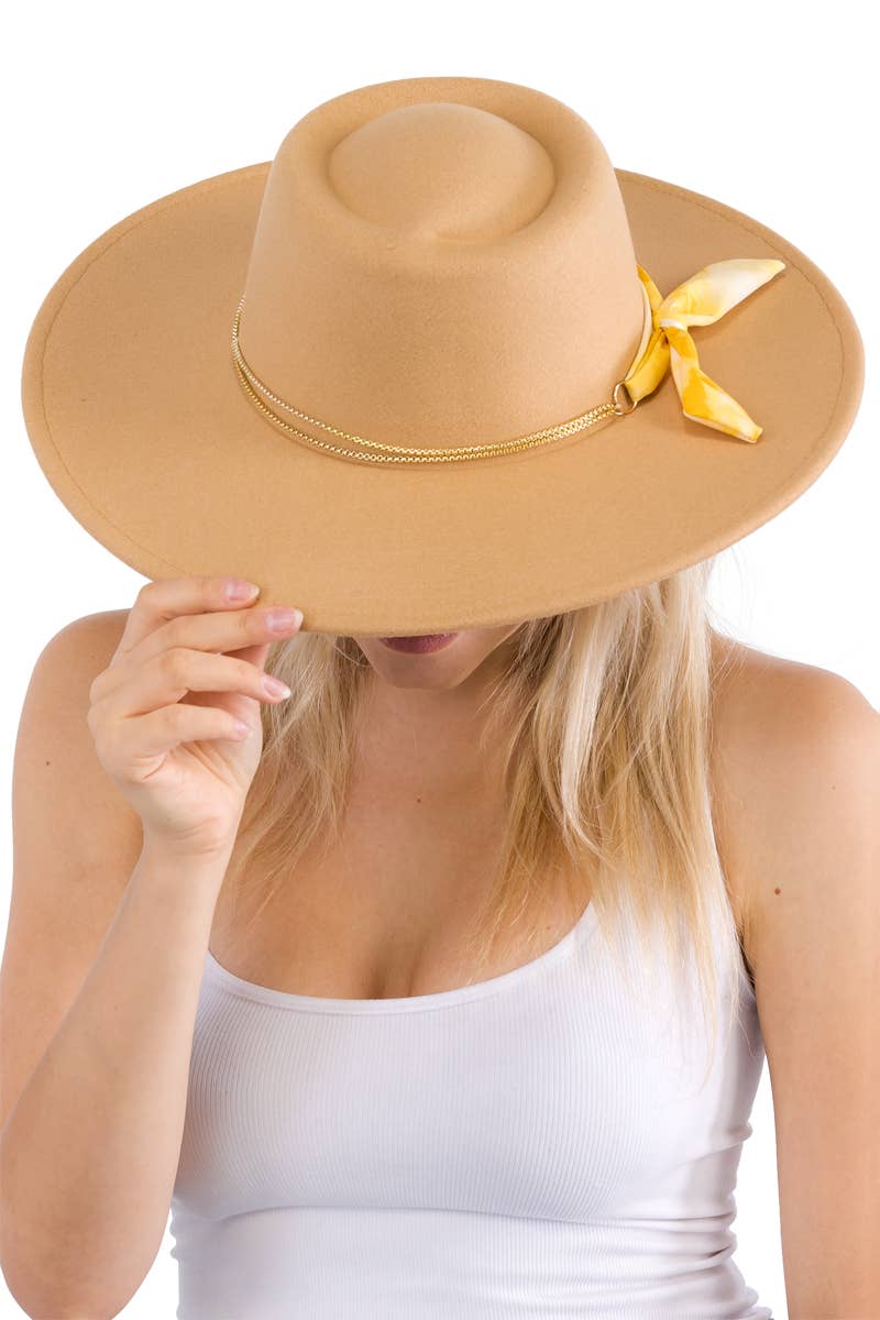 Cap Zone - Vendita all'ingrosso Fedora - Donna - Cappello rancher bolero in lana sintetica con nastro piccolo, catena oro e tesa larga20