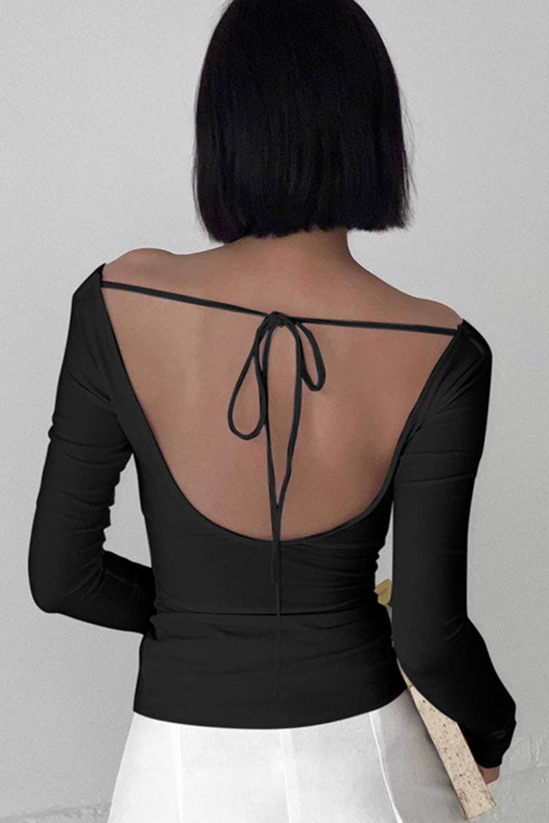 Mccolin – wholesale Stickad topp - Dam – Axelbandslös figursydd topp med långa ärmar8