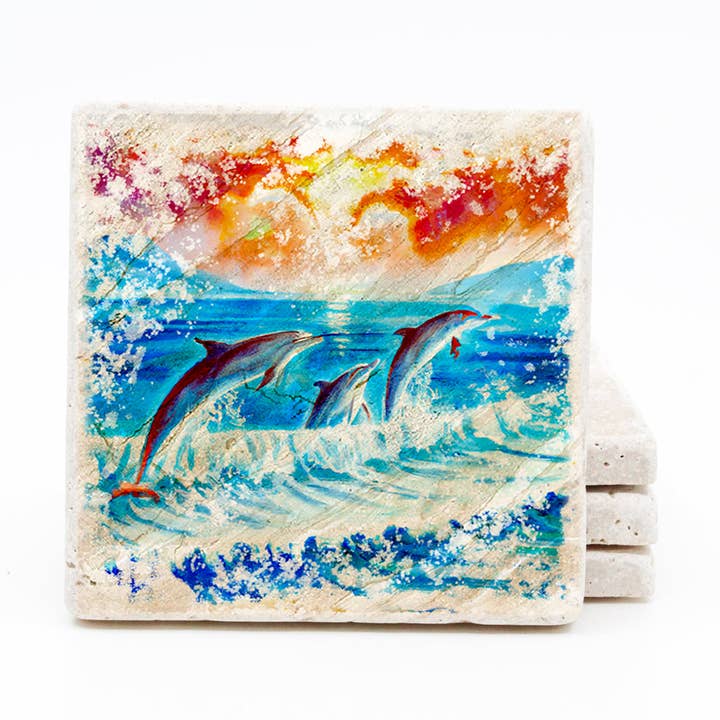 Water Color Coaster Dolphin for wholesale by Sea Creations