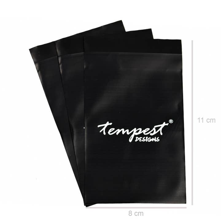 Small plastic logo bag (8cm x 11cm, pk of 100) for wholesale by Tempest Designs