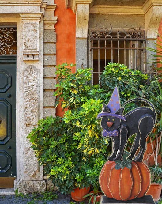 Hi-Line Gift Ltd. - Wholesale Christmas decoration - 30in Wooden Black Cat on Pumpkin Halloween Décor1