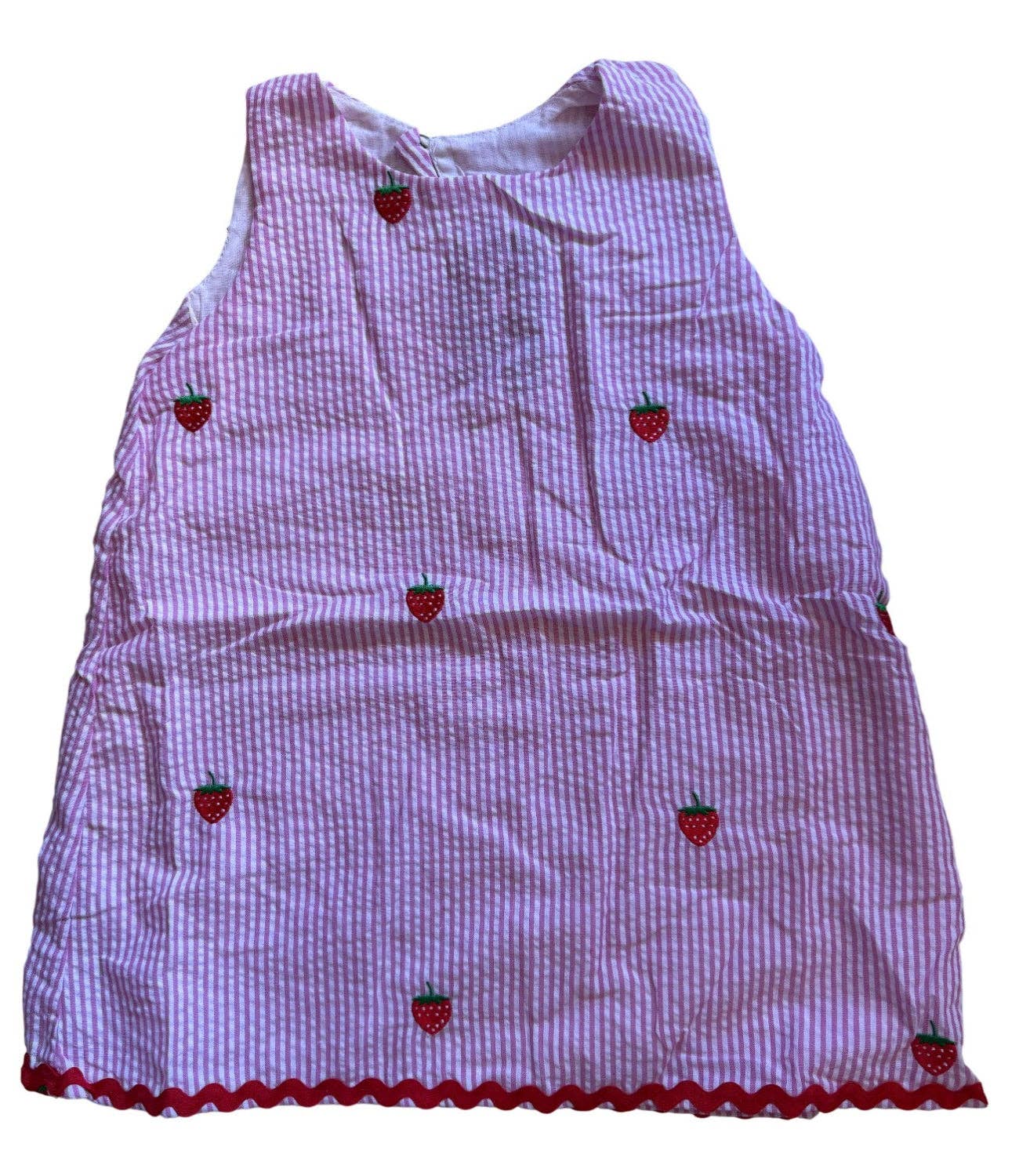 Piping Prints – Engroshandel Kjole - Børn – Lyserød Seersucker Jordbærkjole0