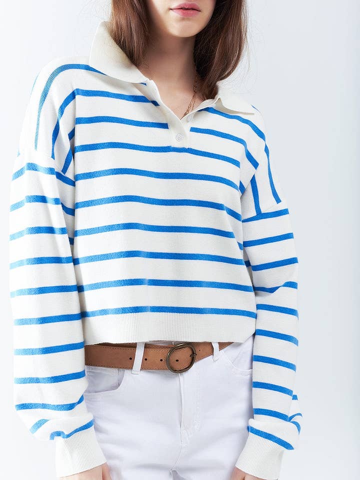 blue striped soft knit polo for wholesale by Q2—All Orders:Free Duties for the US,UK,and Canada