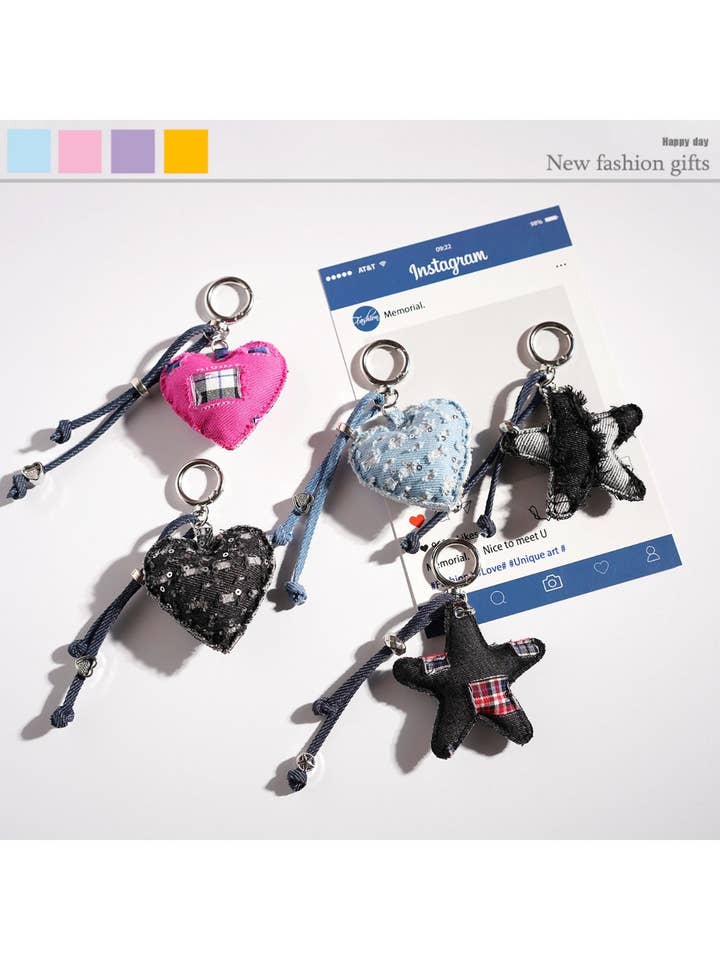 Keypus - Cartoon Denim Heart-shaped Keychain for wholesale by WEST AUSSIE SUPPLIES