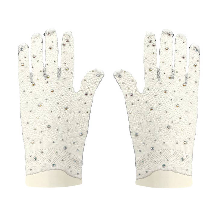 Sensibling Corp. - Vendita all'ingrosso Guanti - Donna - Guanti da sposa eleganti in pizzo floreale decorato con pietre