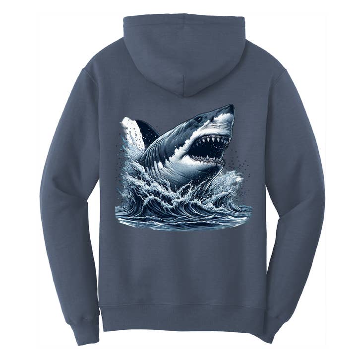 Cape Cod, MA Jaws katoenen hoodie voor heren voor wholesale door Saltwater Born