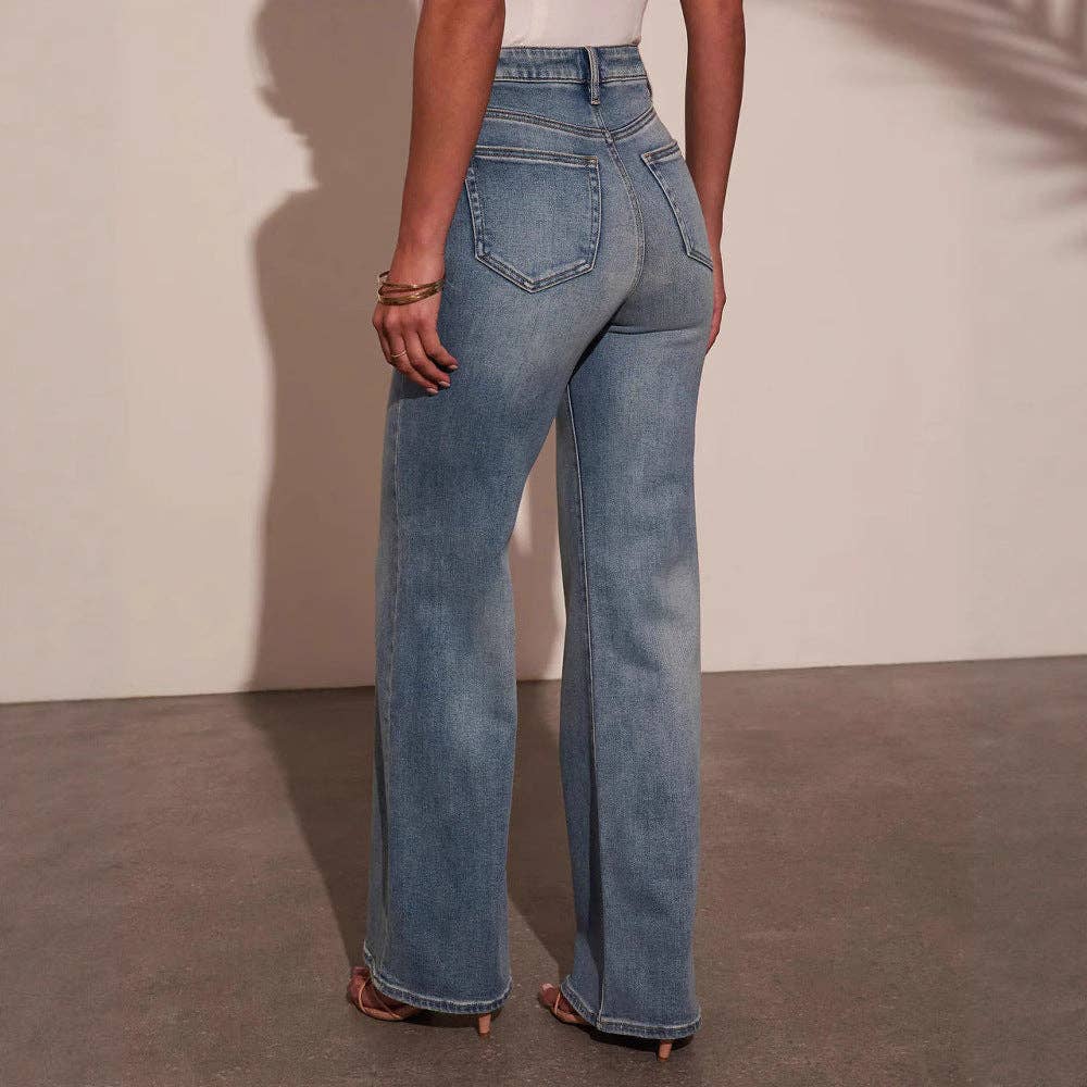 Blue Women Washed Wide Leg Jeans Stretch Denim Pants for Work for wholesale on Faire2
