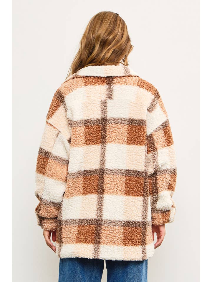 Mustard Seed - Wholesale Shirt Jacket/Shacket - Women's - BOUCLE TEXTURED PLAID SHIRT JACKET