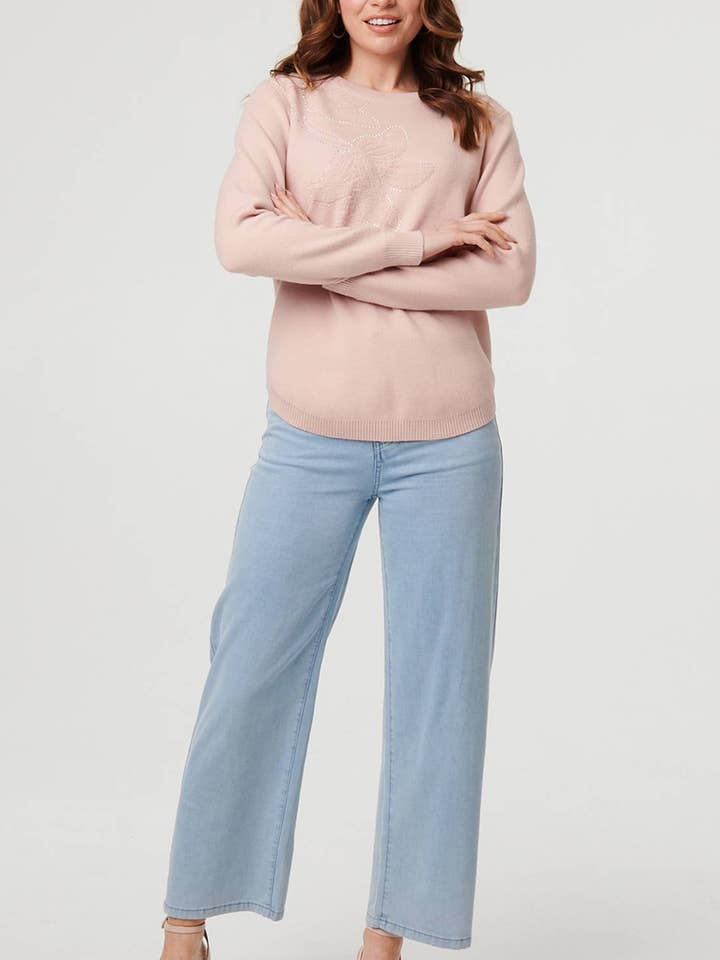 Langärmeliger Pullover mit floraler Glitzertextur für den Großhandel von Stellalondon