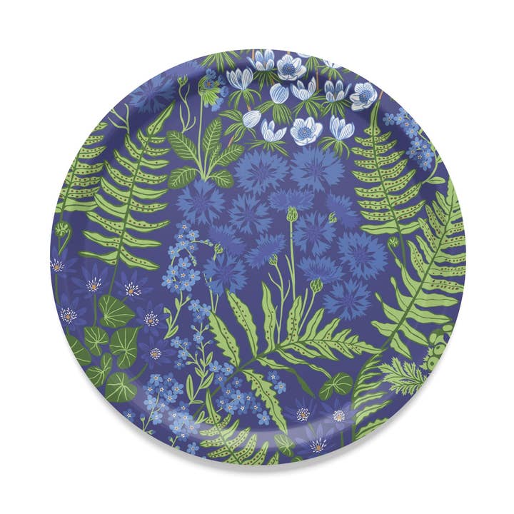 Blå Blom Blå Rund Bricka #2 för wholesale av Arvidssons Textil