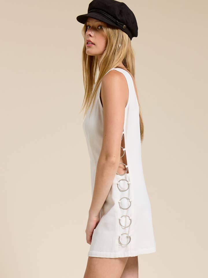 Side Cut-Out Linen Mini Dress with O-Ring Detail for wholesale by Mimosa
