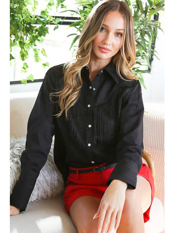 Vine & Love – Großhandel Hemd mit Button-down-Kragen – Damen – Fransen-Langarm-Snap-Westernhemd VT60624