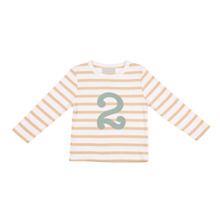 Biscuit & White Breton Rayé Number 2 T-shirt (Vert) pour la vente par Bob & Blossom (US Duties Paid)