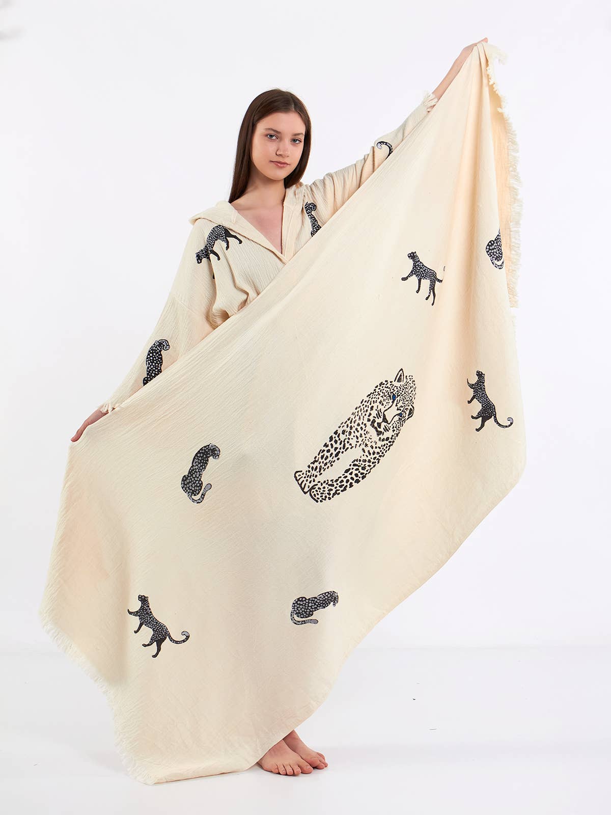 Yaz Concepts - Wholesale Kimono - Women's - White Leopard Print Short Robe Animal Print Clothing Kimono 6