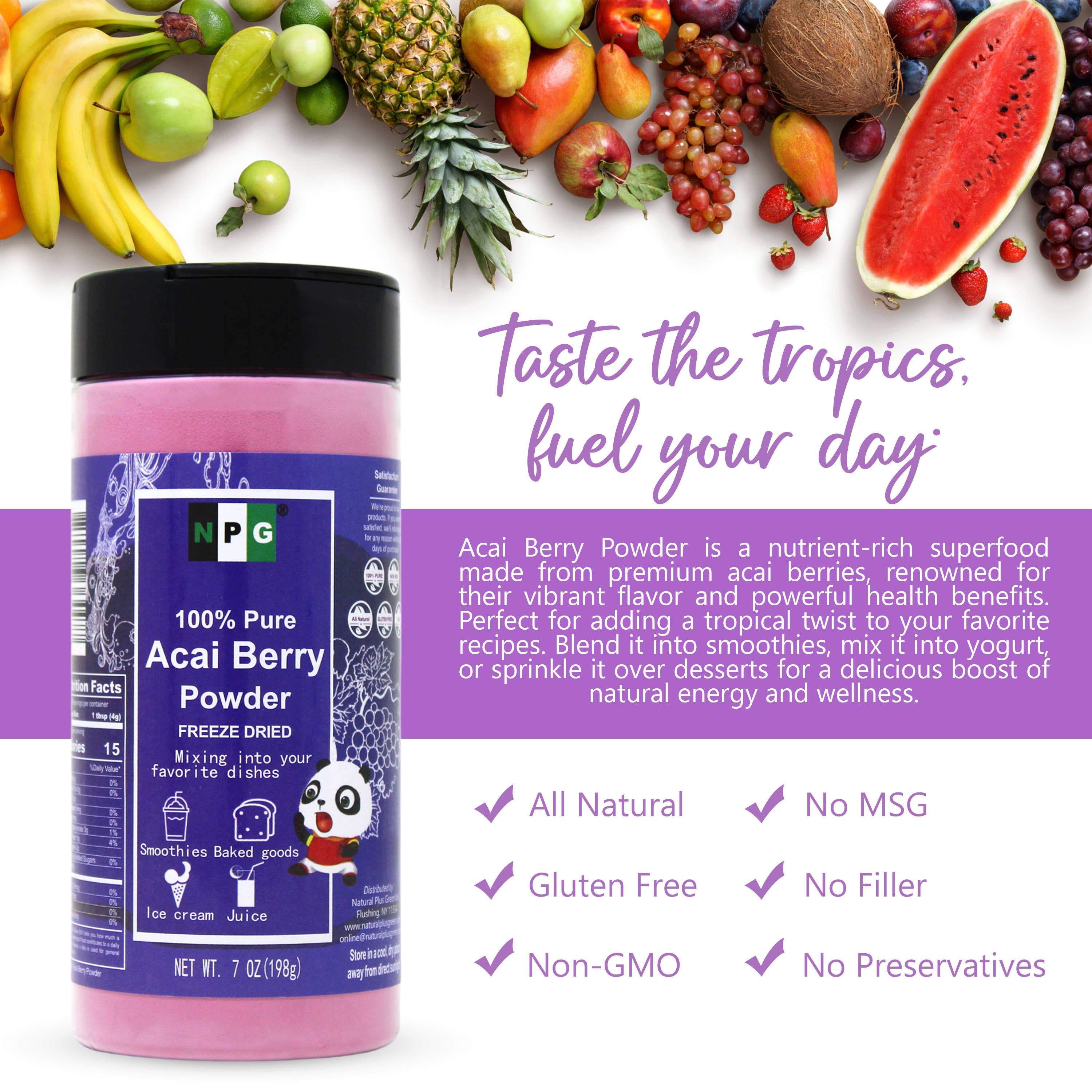 Natural Plus Green – Engroshandel Protein-/superfoodpulver – NPG frysetørret 100% rent Acai Berry Pulver 7 Oz5