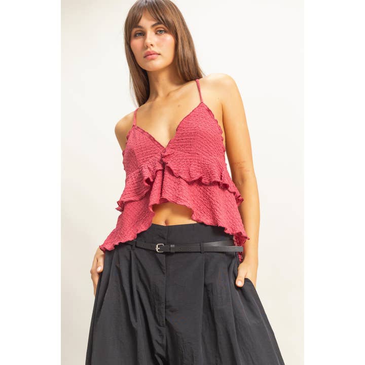 HYFVE - Wholesale Camisole - Women's - HF25A860-V-Neck Ruffled Cami Top