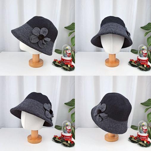 Comfortarians – wholesale Bucket hat – Women's – Women's Winter Adjustable Bucket Hat Wool Color block FW0