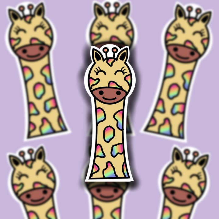 Waterproof Giraffe Sticker, Tie Dye/Rainbow, Regular or Mini for wholesale by Buzz Tie Dye Creations
