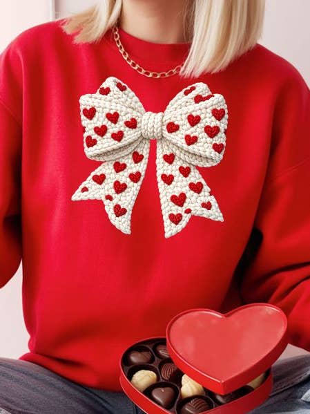 Crochet Heart Bow Sweatshirt – Gildan Softstyle for wholesale by Rainwater Designs