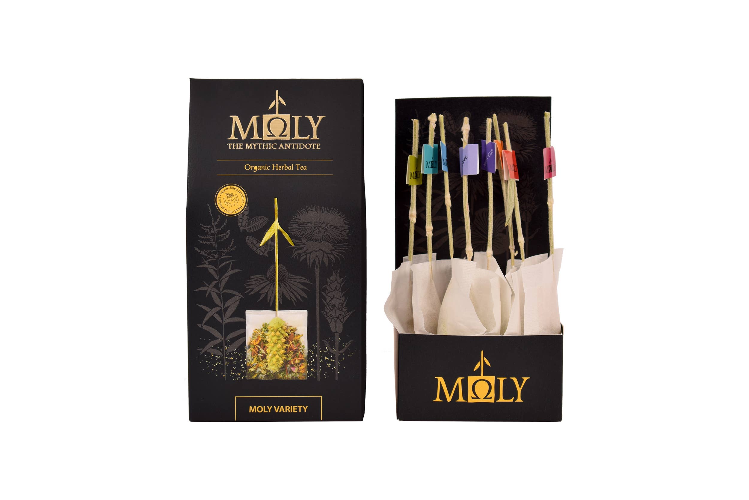 Moly the mythic antidote - Venta al por mayor Tés saludables/desintoxicantes - Variedad - 8 bolsitas de té 34 hierbas con identificador