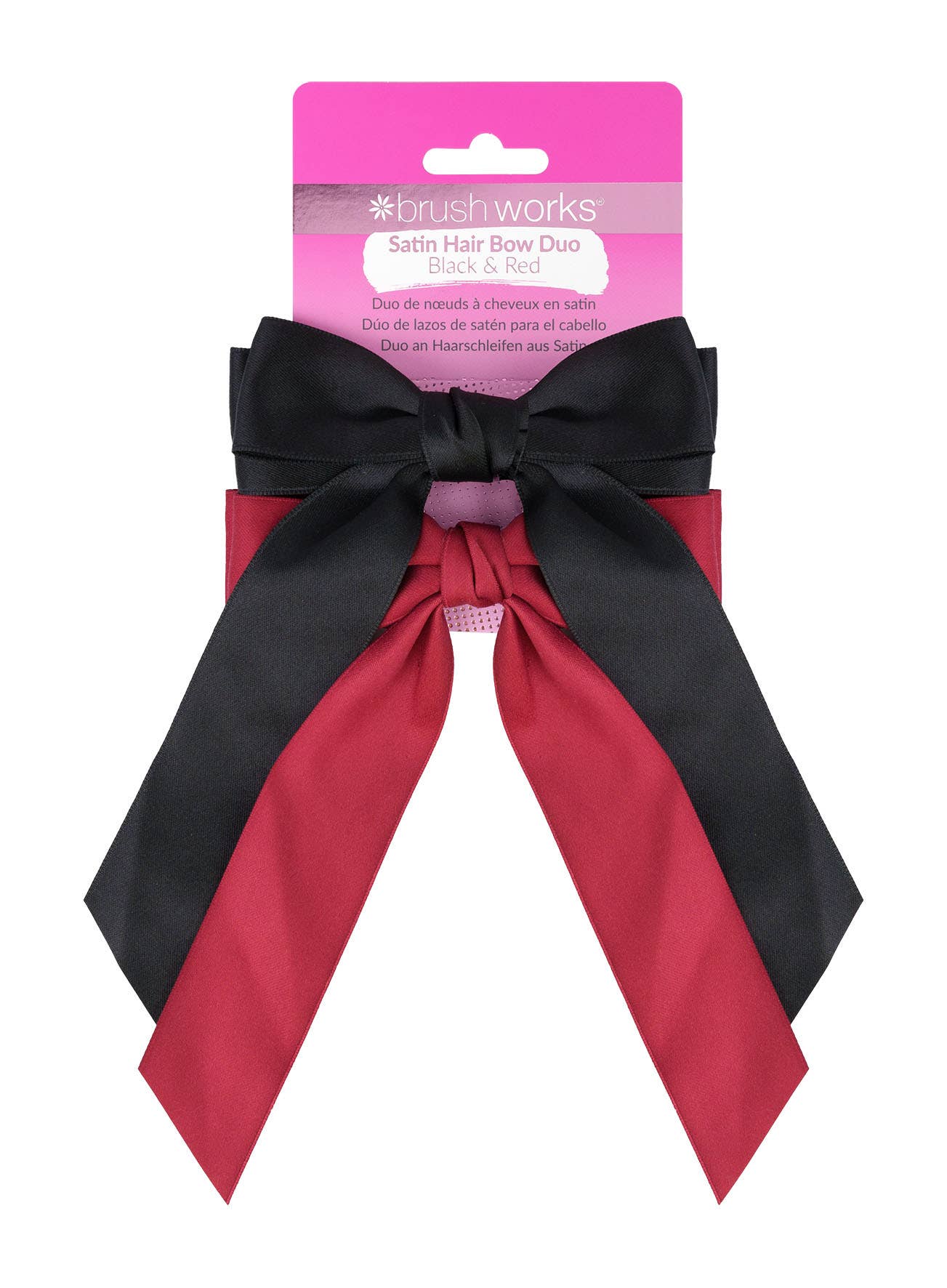 Soinvogue - Wholesale Hair Bow - Women's - Brushworks Satin Hair Bow Duo – Red & Black0