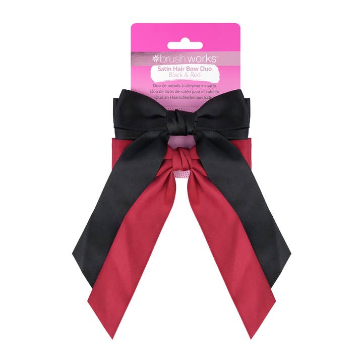 Soinvogue - Wholesale Hair Bow - Women's - Brushworks Satin Hair Bow Duo – Red & Black