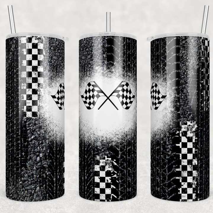 Bicchiere a sublimazione da 20 once personalizzabile con bandiera da gara per la vendita all'ingrosso da parte di Twisted T Creations