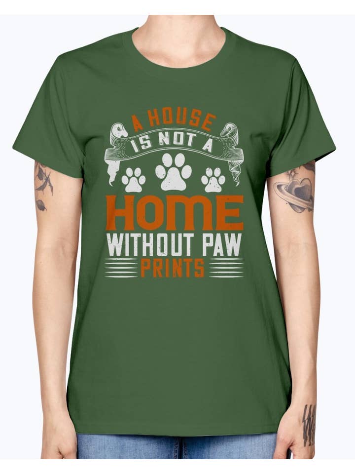 tshirt unlimited - Vendita all'ingrosso Maglietta serigrafata - Donna - T-shirt con scritta «A House Is Not a Home Without Paw Print»