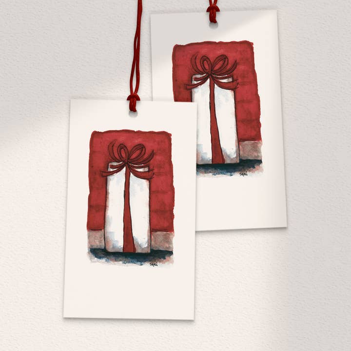 Rote Weihnachtsgeschenk-Grußkarte mit Aquarellmotiv für den Großhandel von Sari's ArtWork