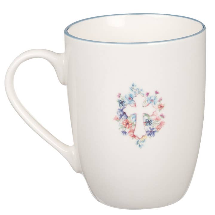 Christian Art Gifts - Vente Tasse à café - Mug Blue Floral Cross1