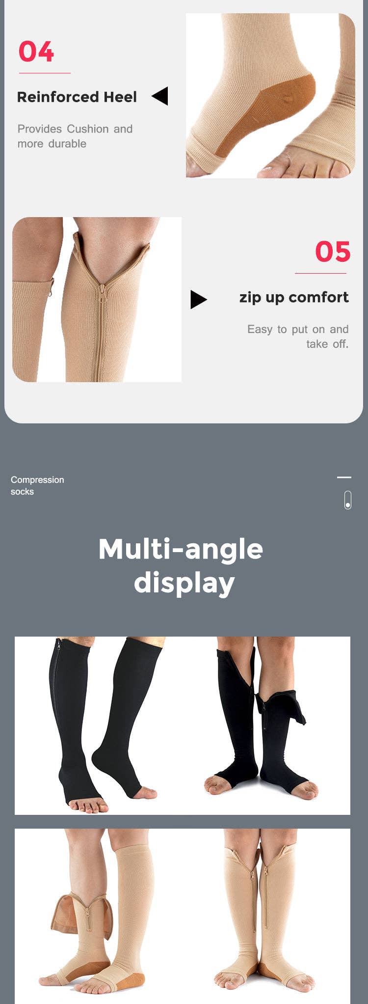 VIGOR - Wholesale Socks - Unisex - Zipper Compression Socks, Calf Knee High, Open Toe Support15