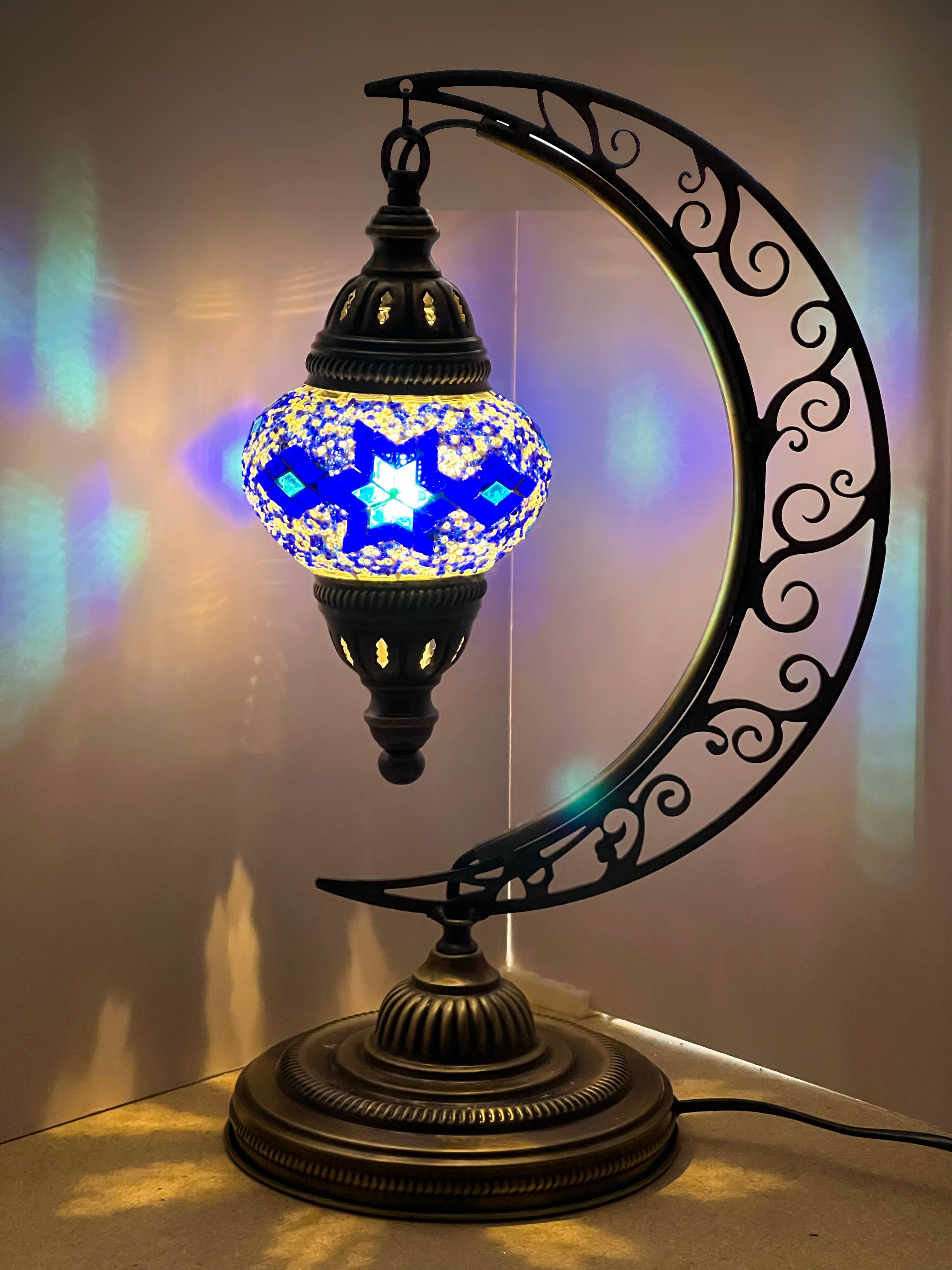 Gypsy Soul - Wholesale Accent/Desk Lamp - Moon Mosaic Turkish Lamp 6" Glass Globe 2