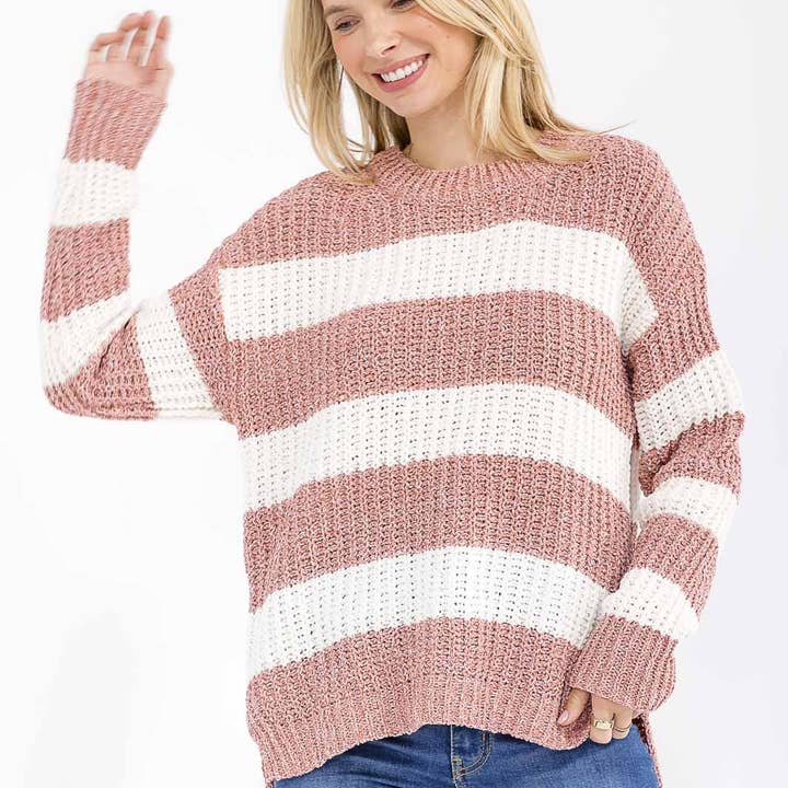1621C- Colorblock stripe knit sweater for wholesale by IWT Brands