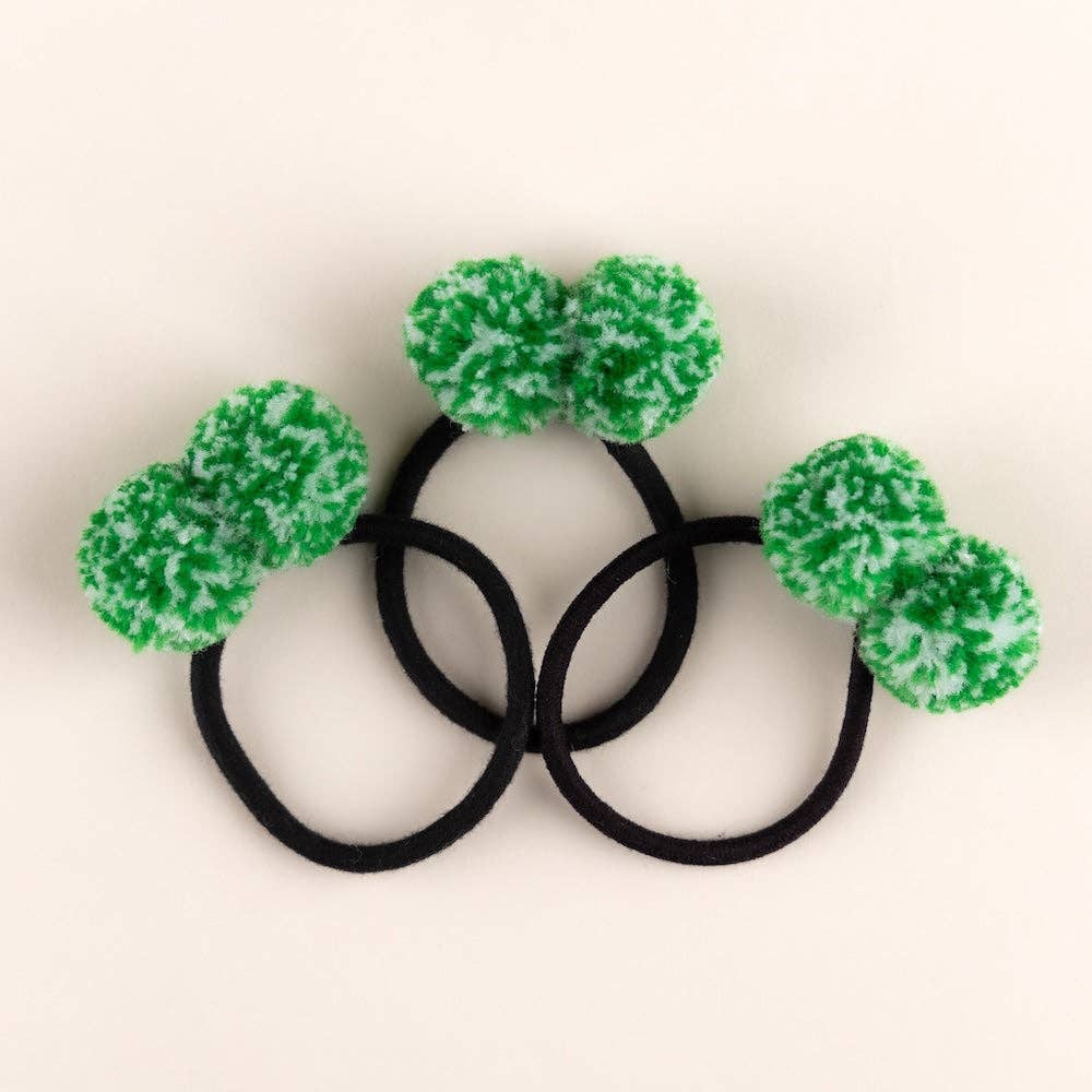 Double Pom – Elástico para cabelo - Mulher por atacado – Elástico de Cabelo com Duplo Pompons de Confetti Verde Kelly 3-Unidades0