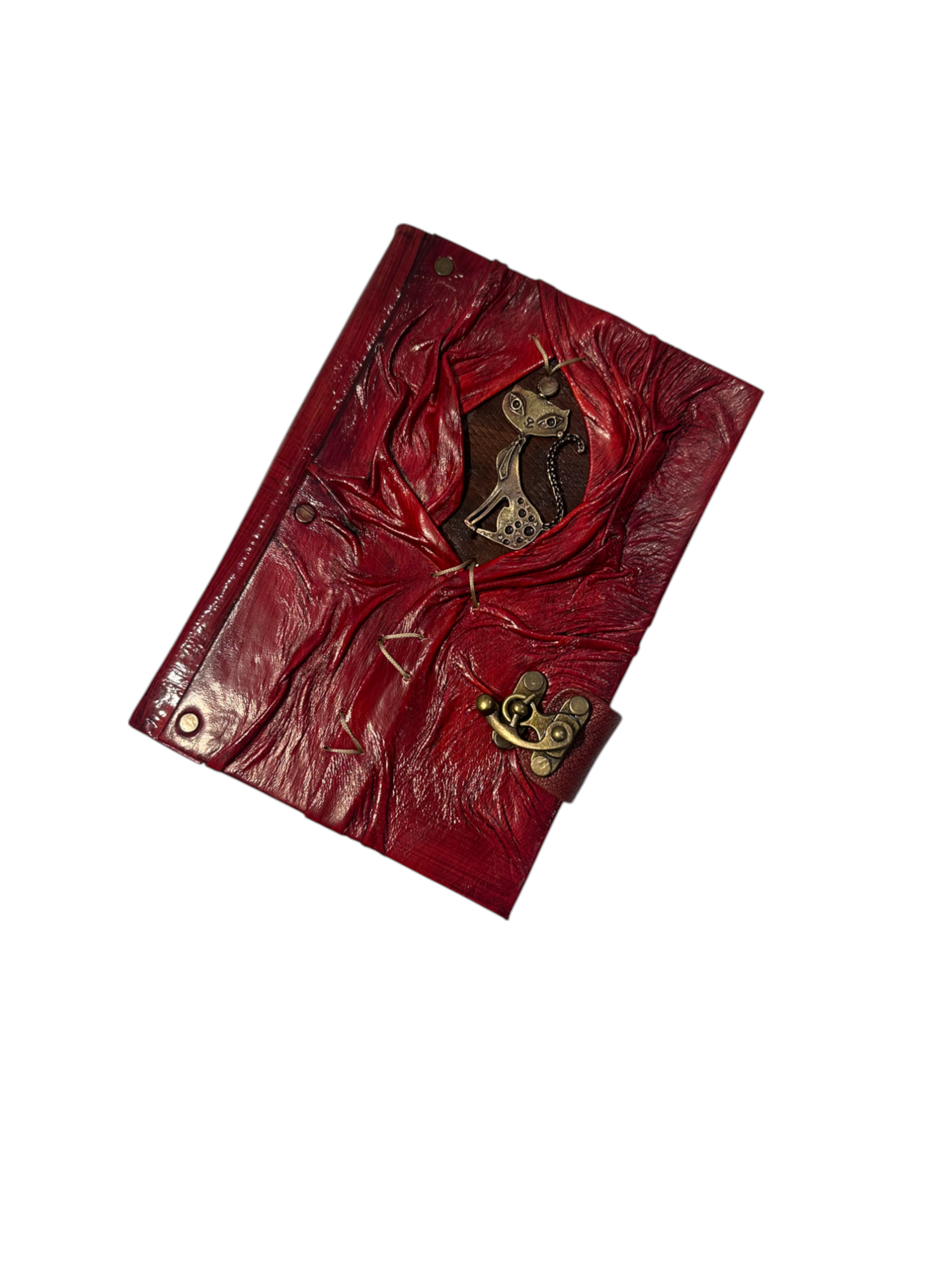 CRETE TRADING INC - Wholesale Journal/Diary - Handmade Leather Journal Belt Strap Cat Red2