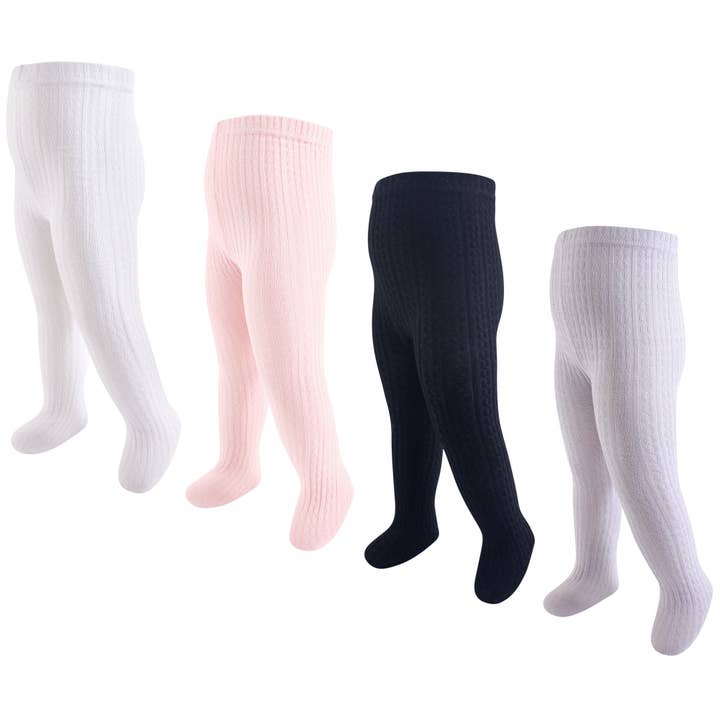 Hudson Baby Cotton Rich Tights, Light Pink Black Cableknit for wholesale by BabyVision