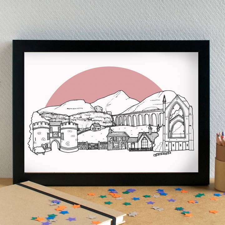Yorkshire Dales Skyline Landmarks Art Print - unframed for wholesale by Becka Griffin Illustration