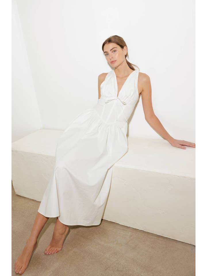 White A solid woven midi dress - FD1330-W for wholesale on Faire
