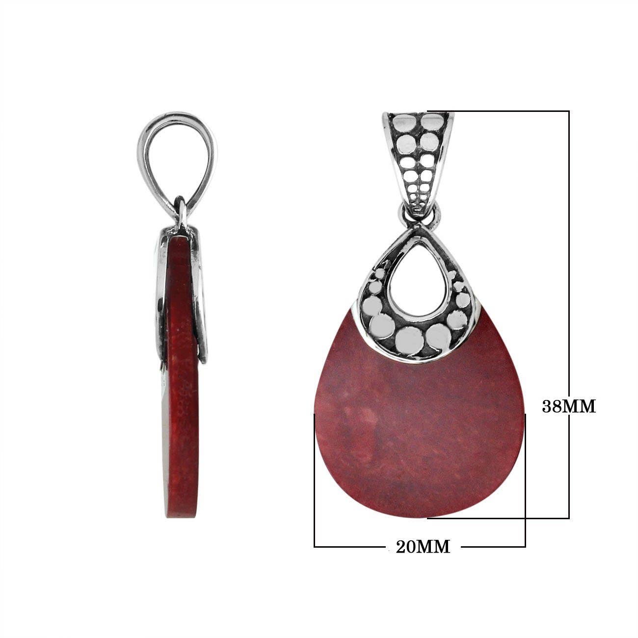 Bali Designs - Wholesale Pendant/Charm Necklace - AP-6184-CR 925 Sterling Silver Red Coral Teardrop Shape Dot Design Pendant For Wholesale Jewelry1