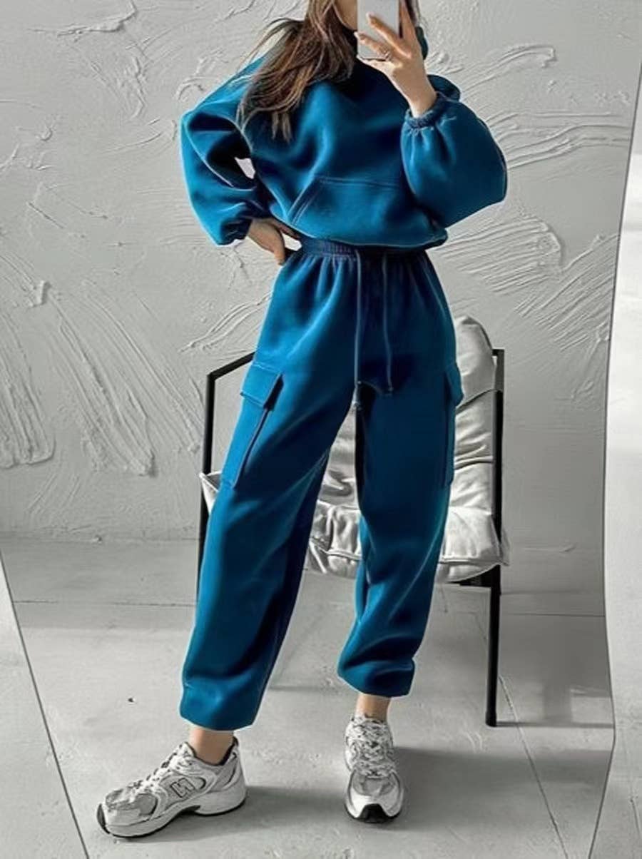 HIDDENBRAND - Wholesale Lounge Set - Women's - Hooded Pocket Trousers Sweatshirt Set