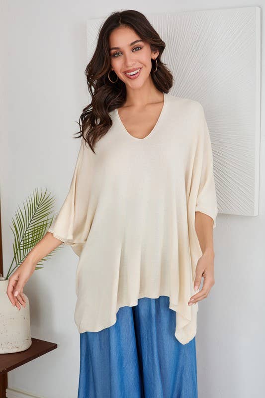 VENTI6 – Túnica - Mulher por atacado – TOP DE MALHA LEVE OVERSIZED COM DECOTE EM V DRAPEADO (2920)5